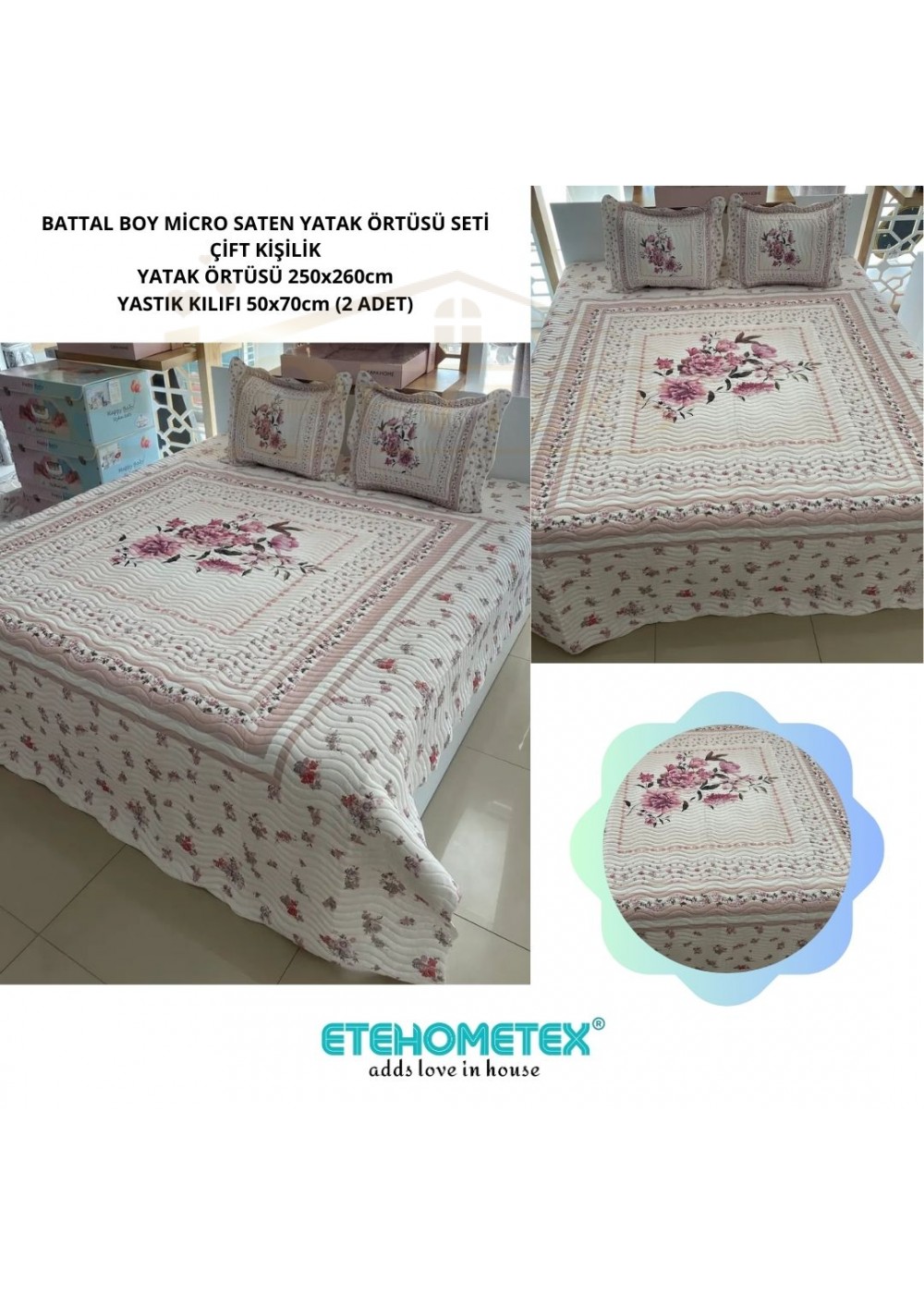 ETEHOMETEX ÇİFT KİŞİLİK KAPİTONELİ YATAK ÖRTÜSÜ SETİ THALİA 8696474231897 ETEHOMETEX ÇİFT KİŞİLİK KAPİTONELİ YATAK ÖRTÜSÜ SETİ THALİA 8696474231897